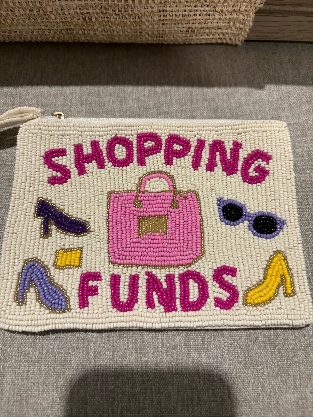 Shopping Funds Beaded Wristlet Pouch - Pink & Cream